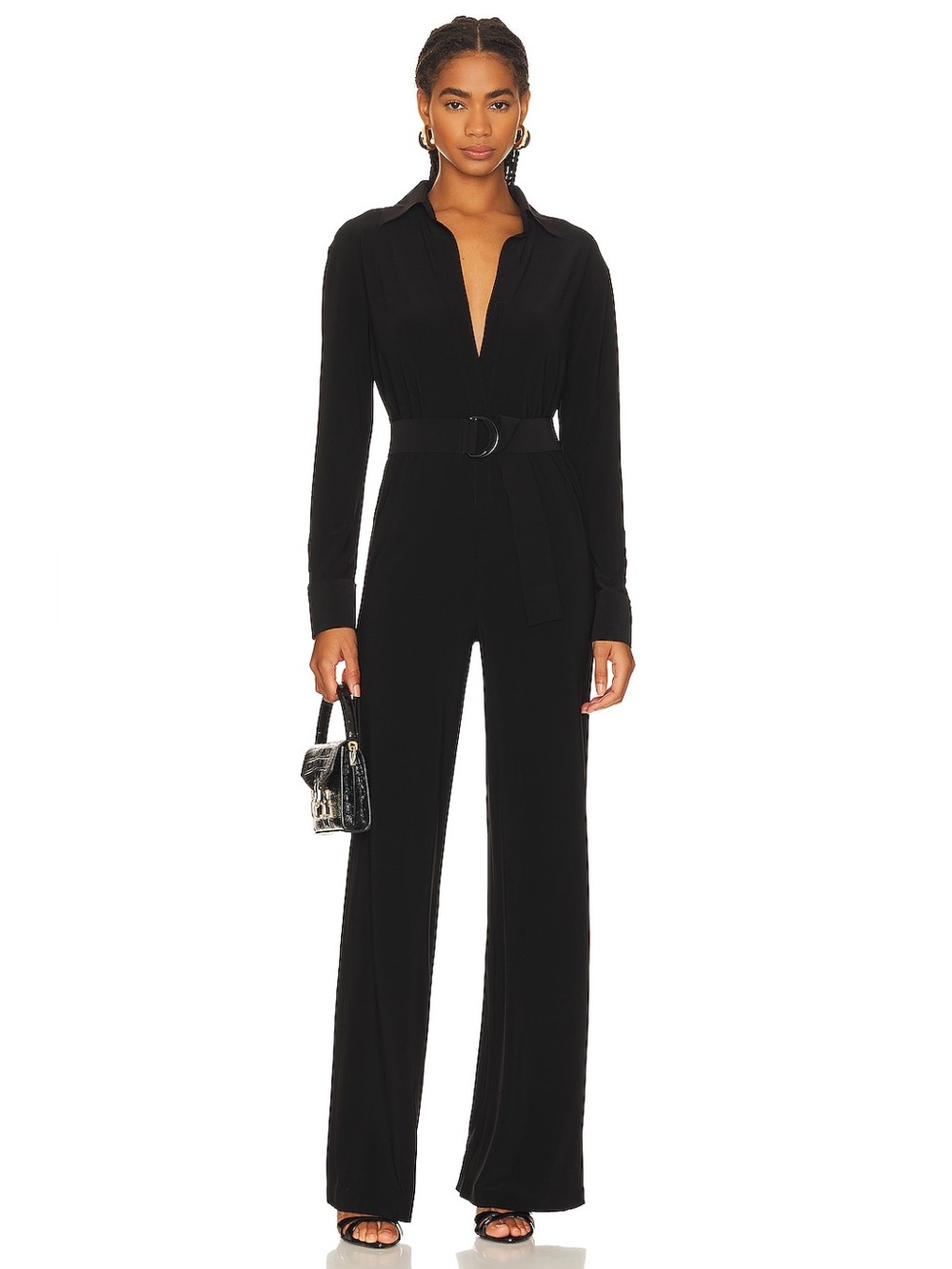 Norma Kamali Revolve Shirt Straight Leg Jumpsuit With Collar Stand in Black XXS - Picture 1 of 3